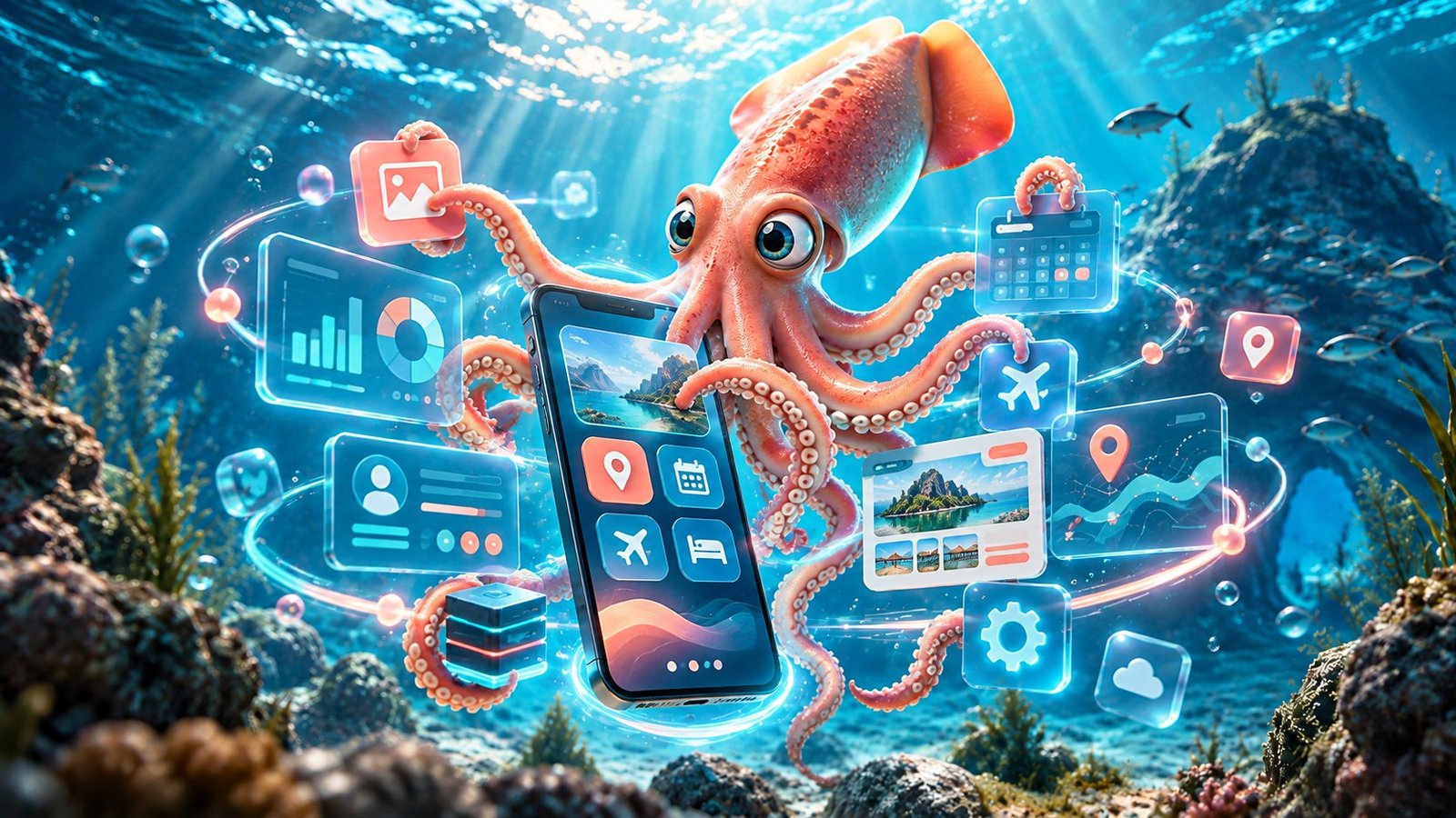 Desarrollo de apps a la medida en Puerto Vallarta | Calamar Agency Calamar Agency, agencia de publicidad en Puerto Vallarta: desarrollo de apps a la medida, plataformas web, sistemas de reservaciones, CRM y software con inteligencia artificial para empresas de Puerto Vallarta y Riviera Nayarit. Calamar armando una aplicación holográfica.